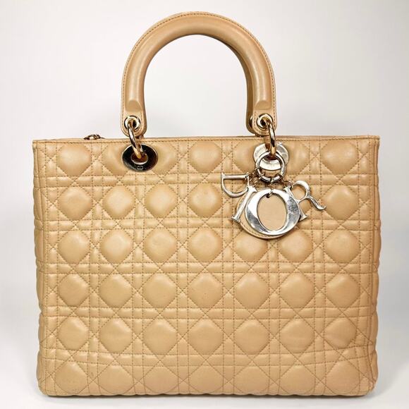 Christian Dior Lambskin Cannage Large Lady Dior Beige - Picture 2 of 12